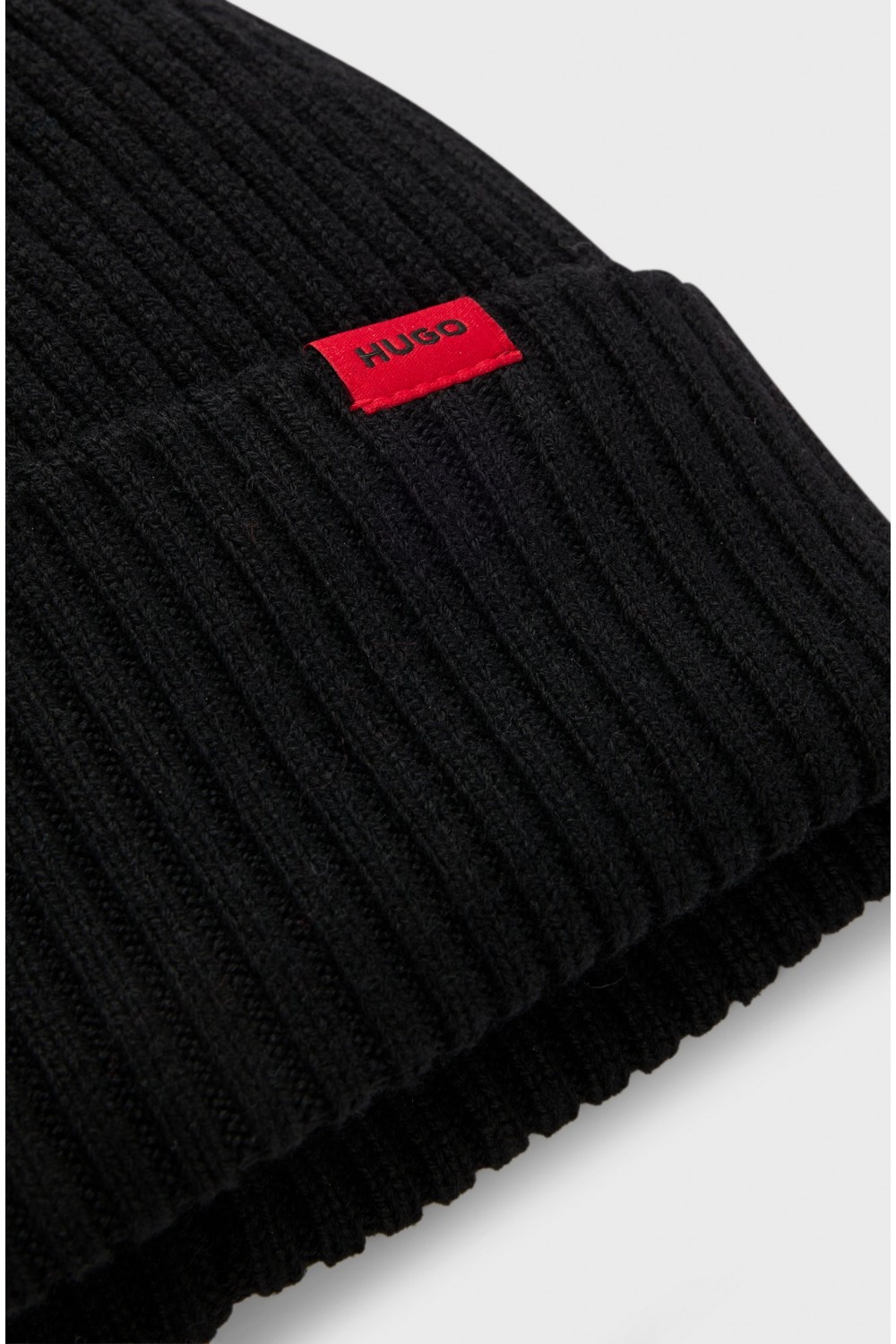 HUGO VIRGIN WOOL XOLA BEANIE HAT RED LOGO 50524570-001
