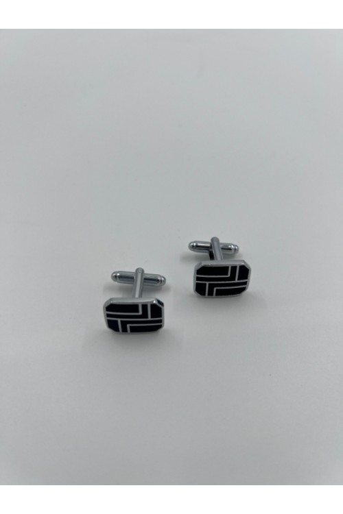 MEN CUFFLINKS SILVER BLACK MK02