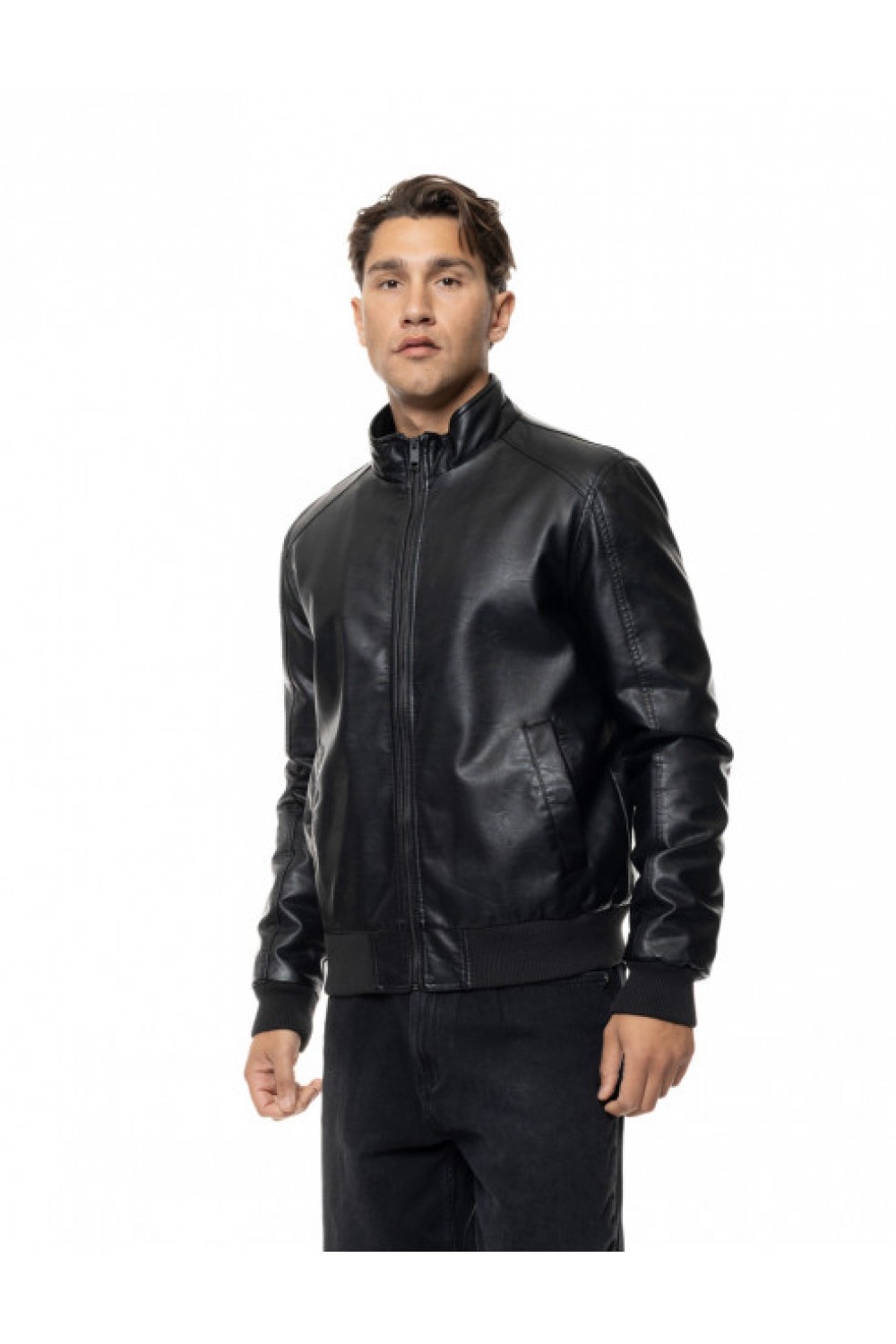BISTON FAUX LEATHER BOMBER JACKET BLACK 56-201-029