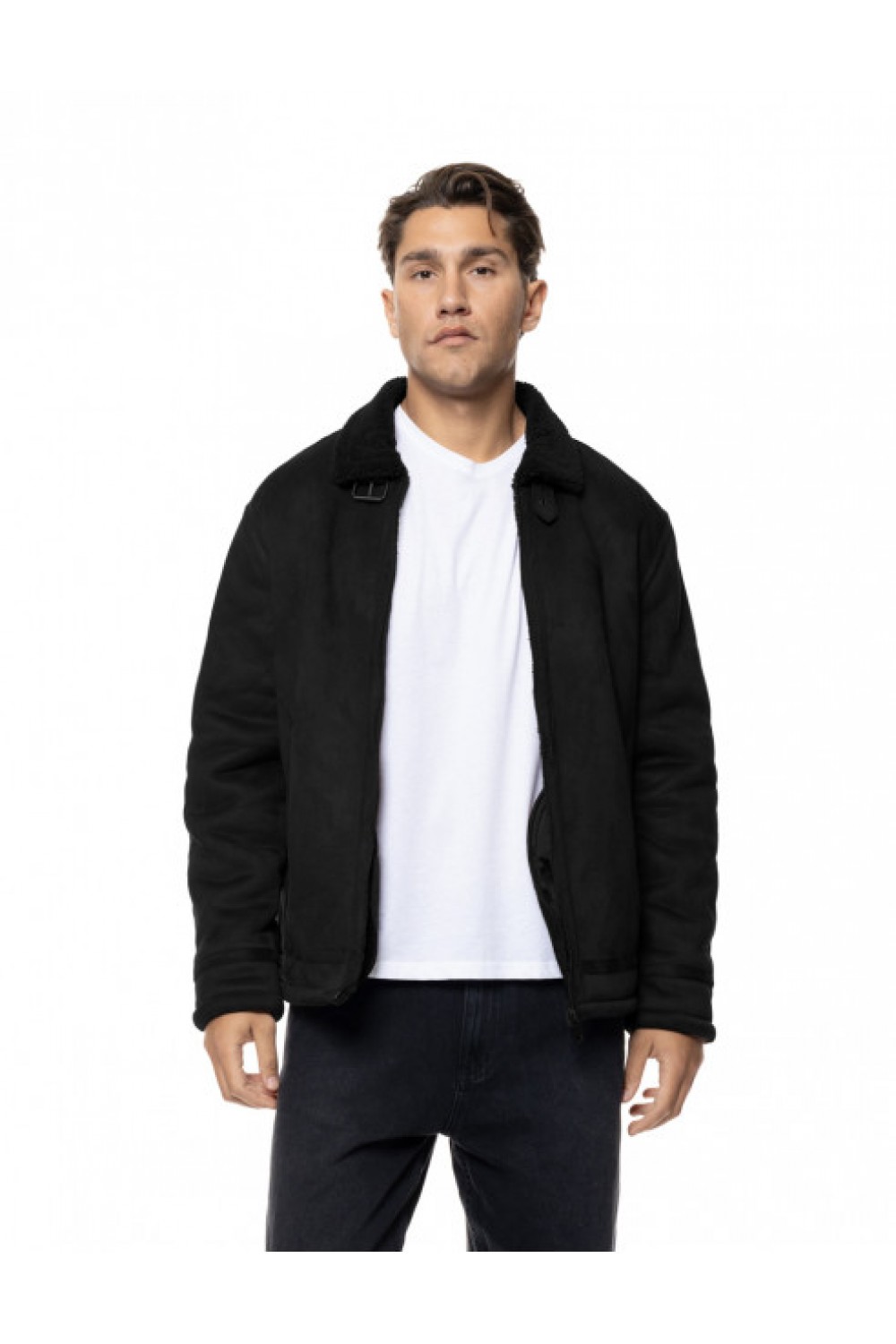 BISTON SUEDE COAT WITH FUR BLACK 56-201-058