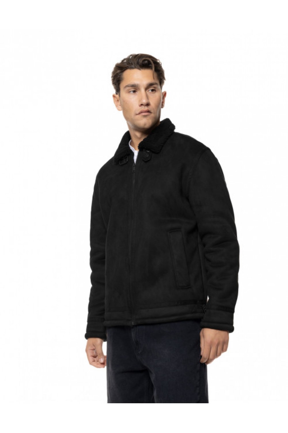 BISTON SUEDE COAT WITH FUR BLACK 56-201-058