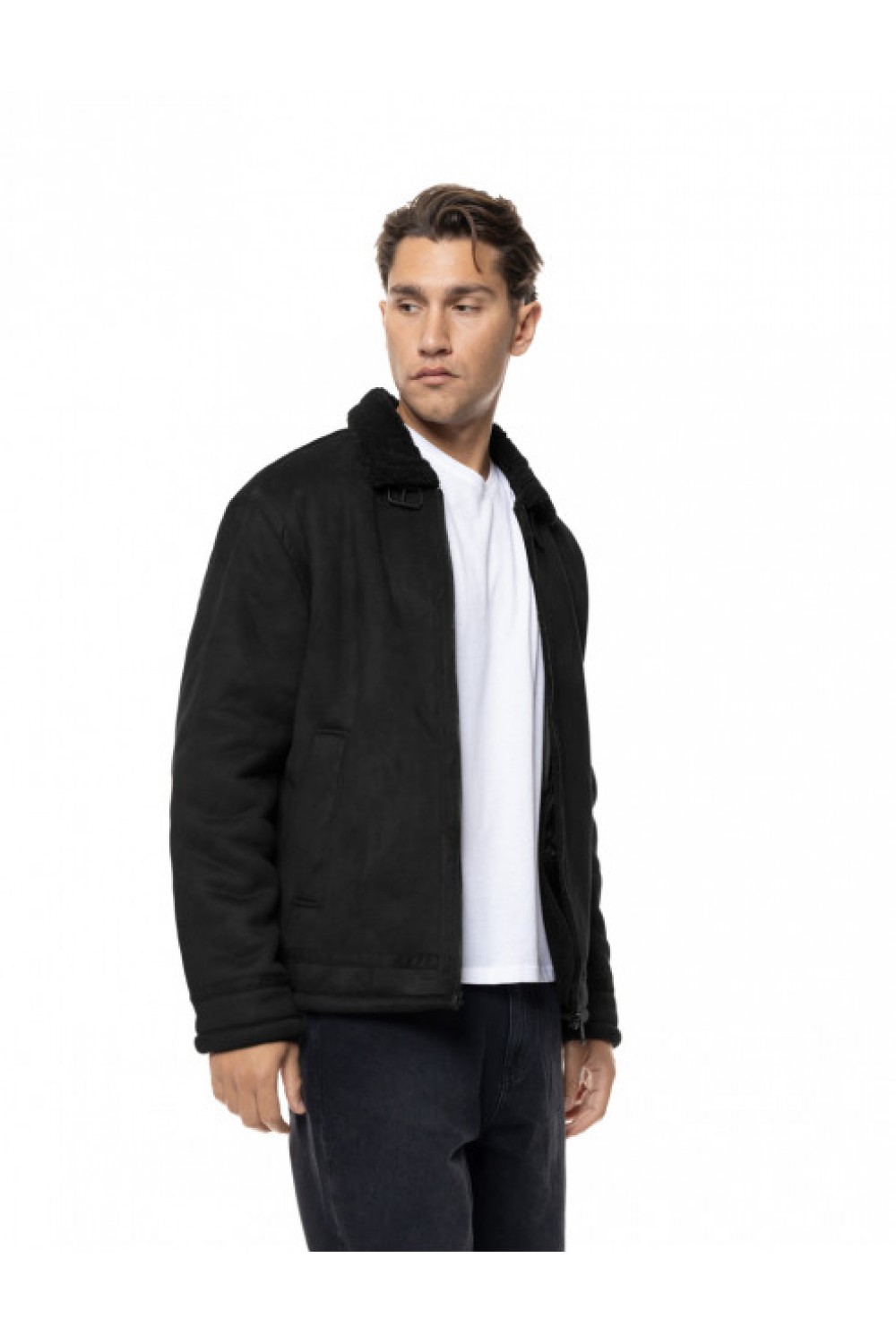 BISTON SUEDE COAT WITH FUR BLACK 56-201-058