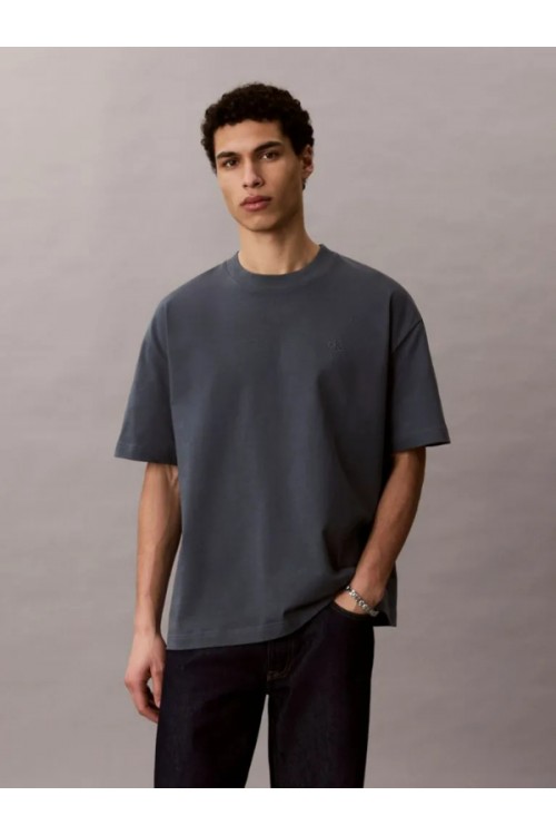 CALVIN KLEIN JEANS T-SHIRT OVERSIZED EMBOSSED MONOGRAM DARK SLATE LV04RAB806-CEG