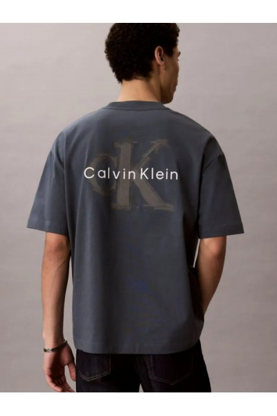 CALVIN KLEIN JEANS T-SHIRT OVERSIZED EMBOSSED MONOGRAM DARK SLATE LV04RAB806-CEG