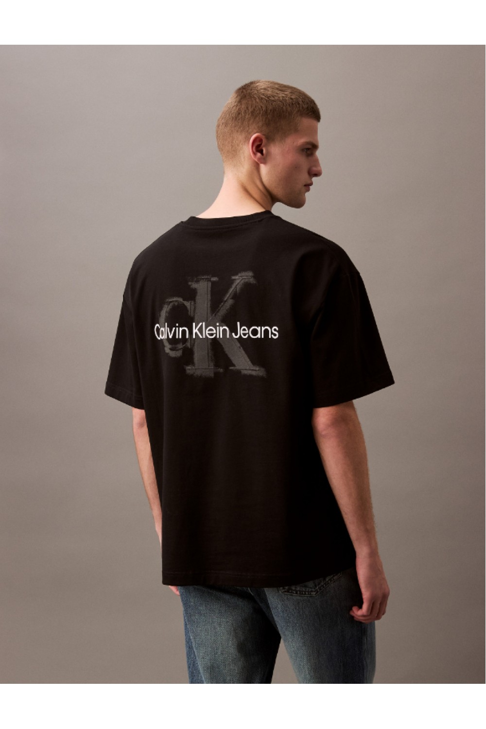 CALVIN KLEIN JEANS T-SHIRT OVERSIZED EMBOSSED MONOGRAM BLACK LV04RAB806-UB1