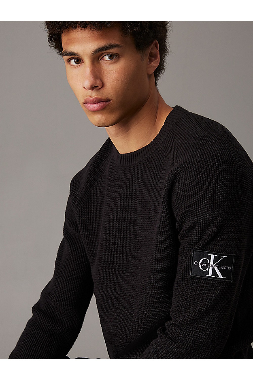 CALVIN KLEIN JEANS WAFFLE COTTON BADGE JUMPER CK BLACK J30J323989-BEH