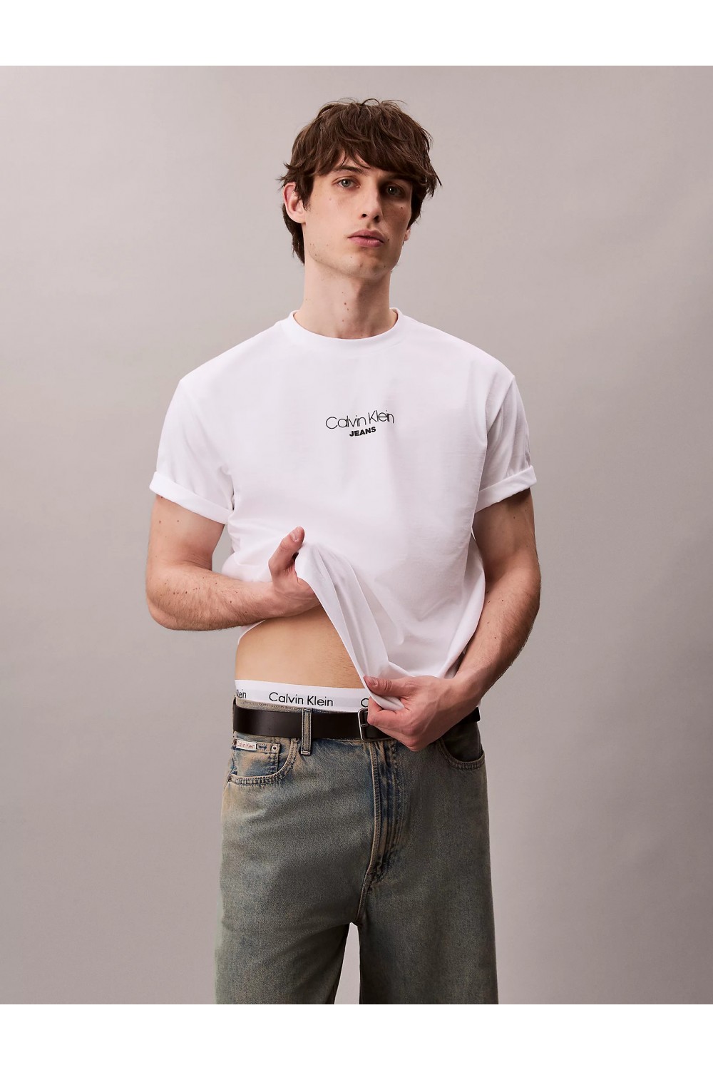 CALVIN KLEIN JEANS LOGO GRAPHIC RELAXED FIT T-SHIRT BRILLIANT WHITE LV04RC851G-YAA