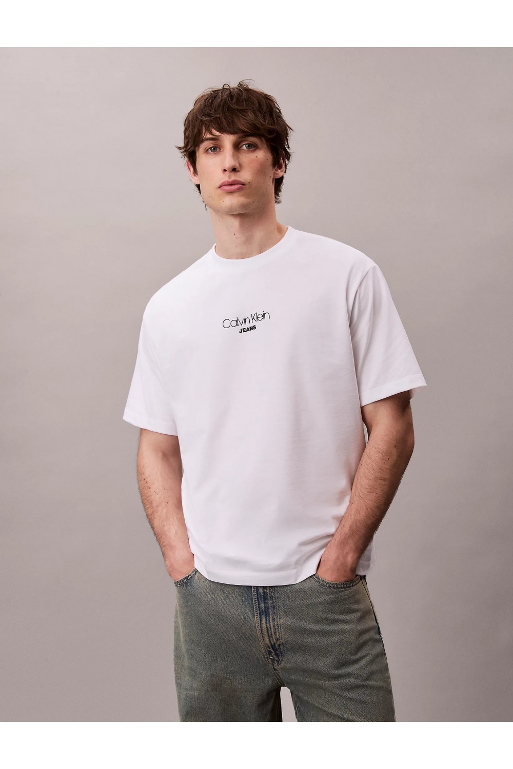 CALVIN KLEIN JEANS LOGO GRAPHIC RELAXED FIT T-SHIRT BRILLIANT WHITE LV04RC851G-YAA