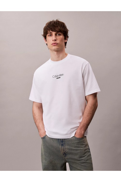 CALVIN KLEIN JEANS LOGO GRAPHIC RELAXED FIT T-SHIRT BRILLIANT WHITE LV04RC851G-YAA