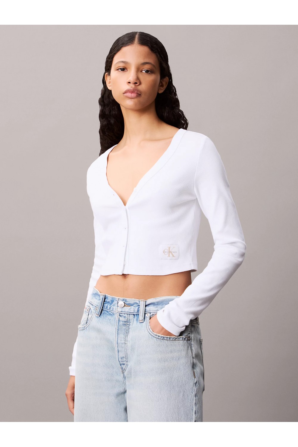 CALVIN KLEIN JEANS SHIRT SCHMALER RIPPSTRICK-CARDIGAN WHITE LV047C204G-YAA