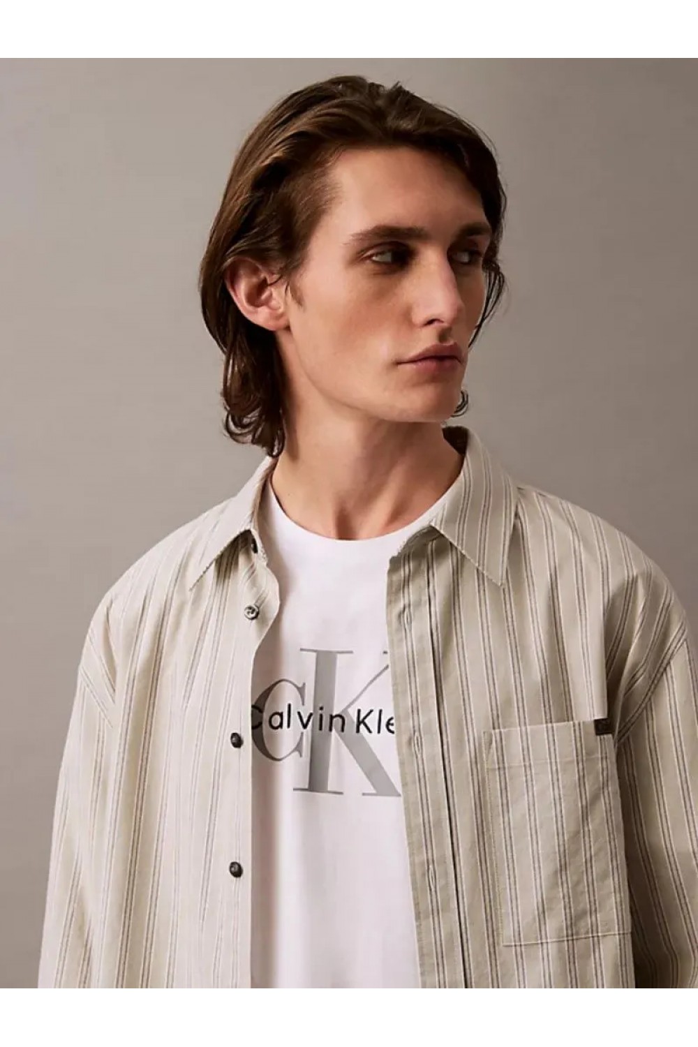 CALVIN KLEIN JEANS T-SHIRT MONOGRAM LOGO BRILLIANT WHITE LV04RB862G-YAA