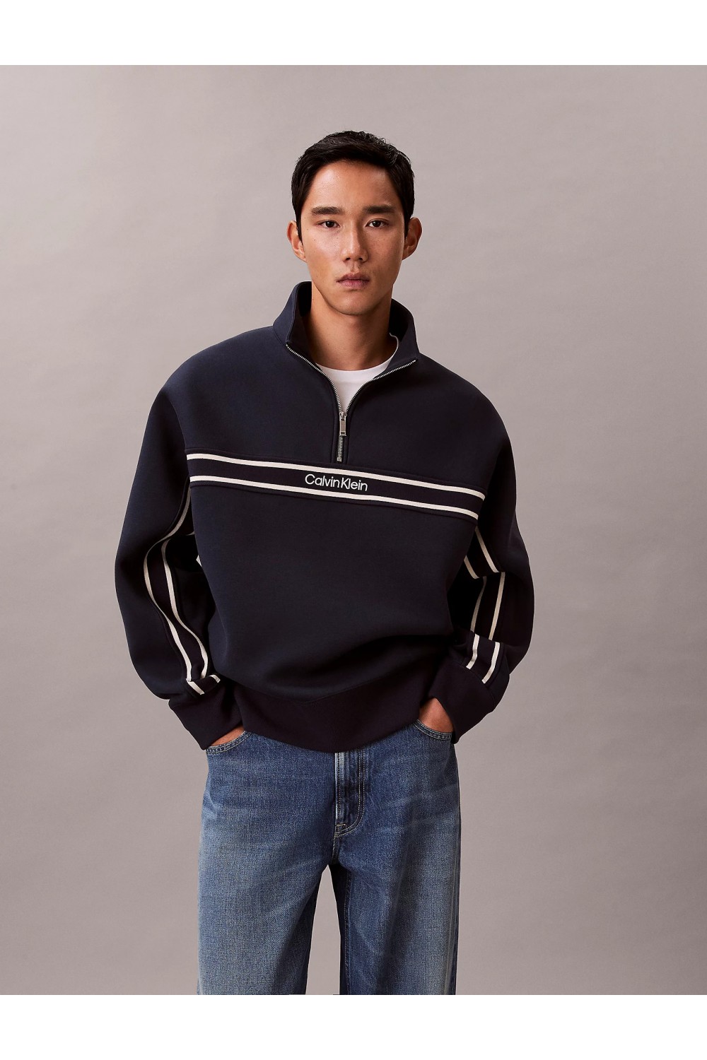 CALVIN KLEIN JEANS SPACER RELAXED FIT QUARTER ZIP SWEATSHIRT DARK SAPPHIRE LV04RE221G-CEF