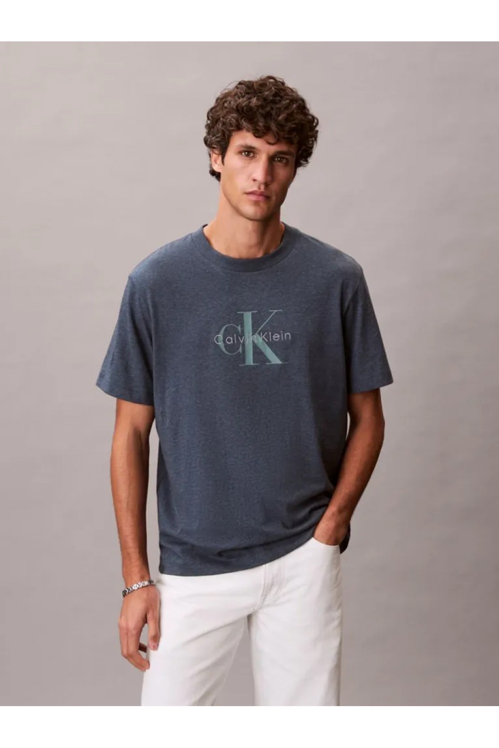CALVIN KLEIN JEANS T-SHIRT MONOGRAM LOGO NEARLY NAVY HEATHER B8289 LV04RB862G-RF9