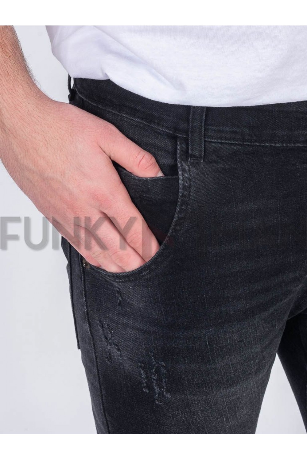 DAMAGED DENIM PANTS SLIM FIT BLACK DM21B