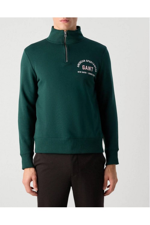 GANT PRINTED GRAPHIC HALF ZIP TARTAN GREEN 2067091-374