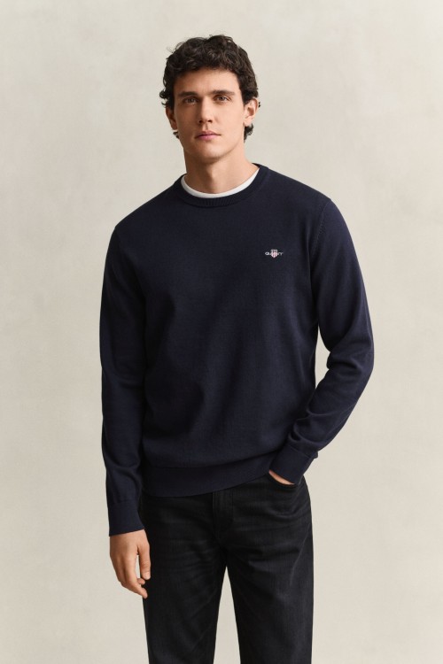 GANT COTTON CREW NECK SWEATER EVENING BLUE 8030761-433