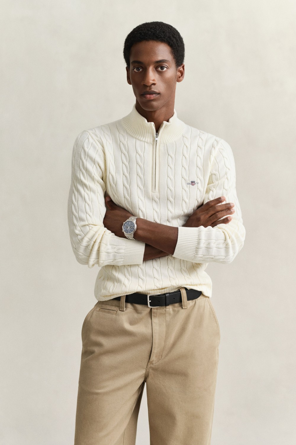 GANT COTTON CABLE HALF ZIP CREAM 8050603-130