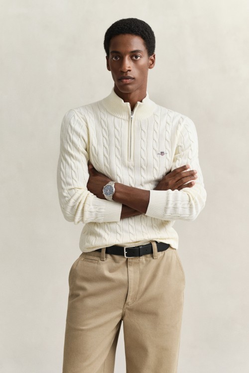 GANT COTTON CABLE HALF ZIP CREAM 8050603-130