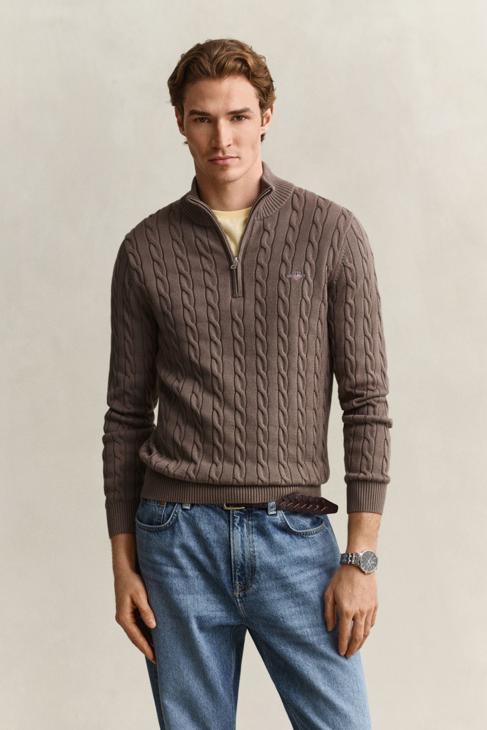 GANT COTTON CABLE HALF ZIP BLACK BROWN MELANGE 8050603-284