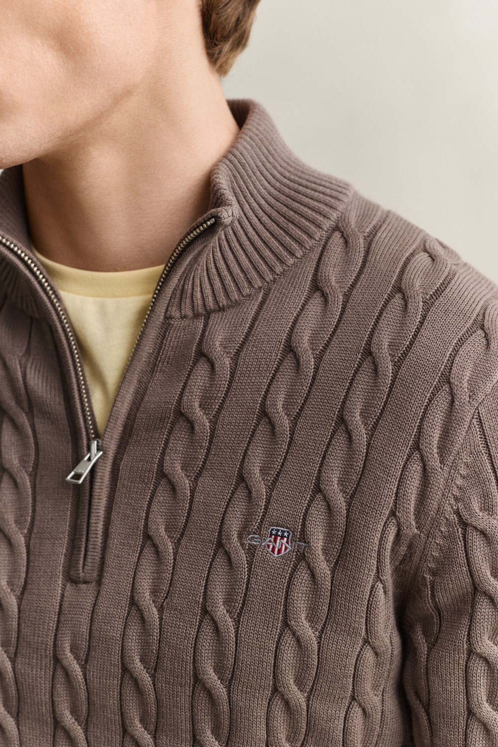 GANT COTTON CABLE HALF ZIP BLACK BROWN MELANGE 8050603-284