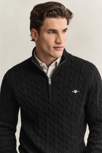 GANT COTTON CABLE HALF ZIP BLACK 8050603-005