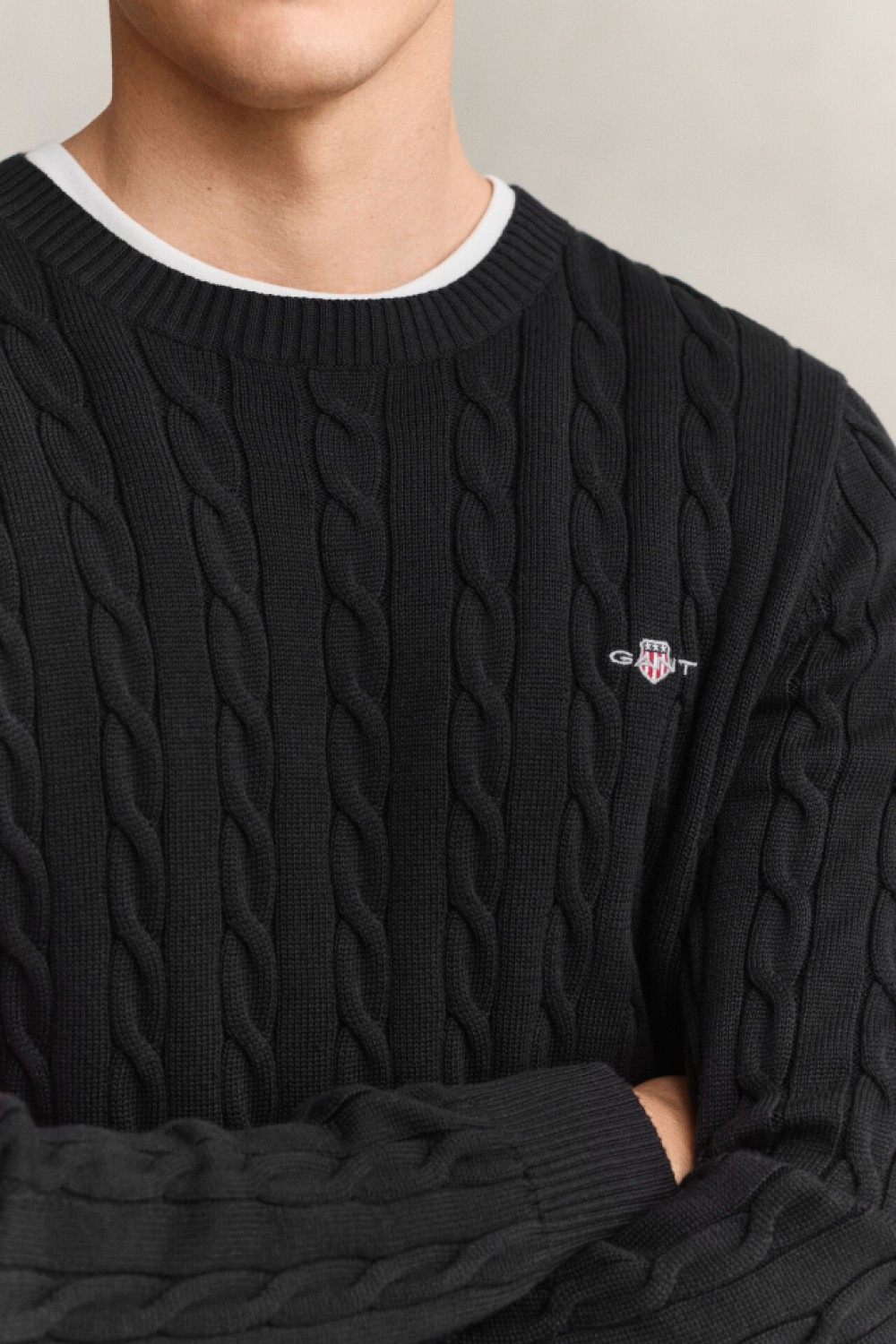 GANT COTTON CABLE CREW NECK BLACK 8050601-005