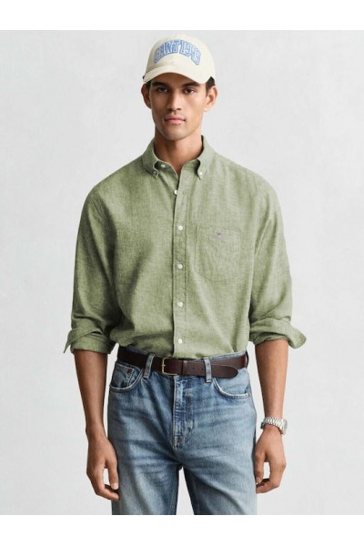 GANT REGULAR COTTON LINEN SHIRT HERB GREEN 3250082-354