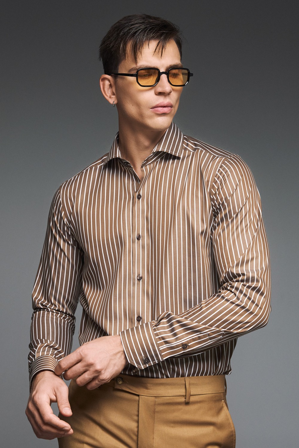 GUY LAROCHE SHIRT BROWN-WHITE STRIPES GLEW28260-6