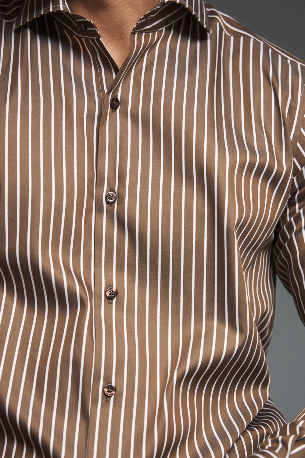 GUY LAROCHE SHIRT BROWN-WHITE STRIPES GLEW28260-6