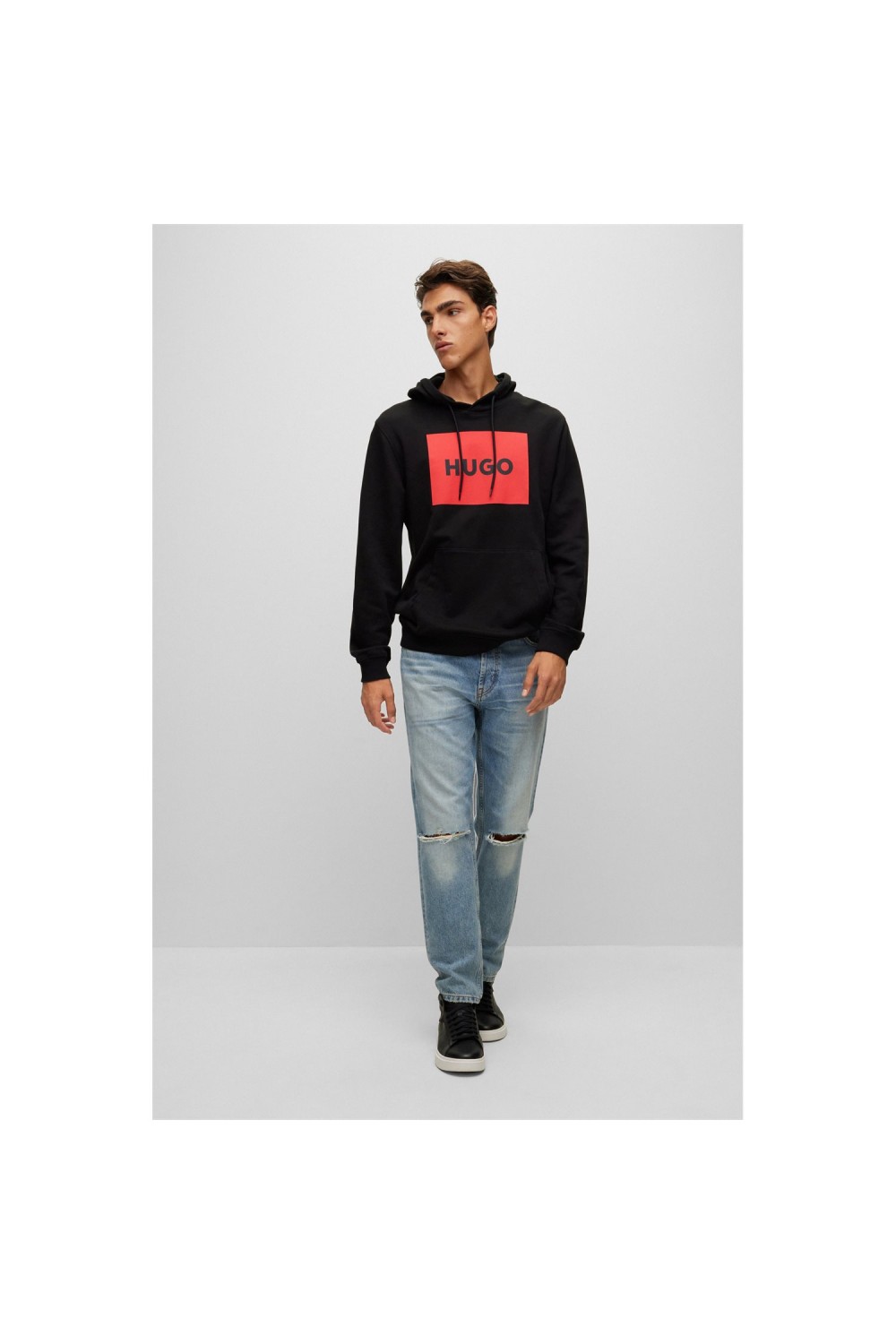 HUGO MEN SWEATSHIRT WITH HOOD AND POCKETS BLACK 50473168-001
