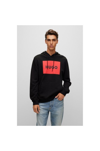 HUGO MEN SWEATSHIRT WITH HOOD AND POCKETS BLACK 50473168-001