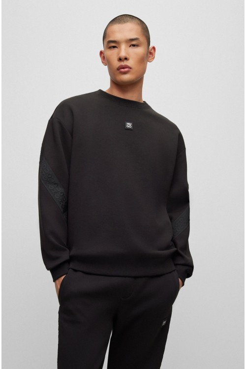 HUGO COTTON BLEND SWEATSHIRT WITH STACKED LOGO BLACK 50511698-001