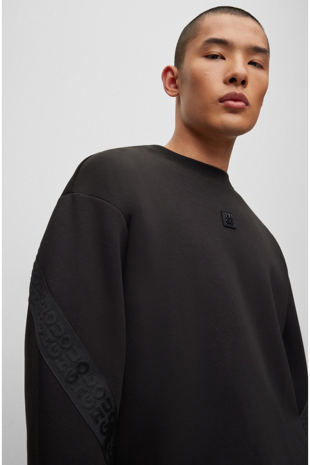 HUGO COTTON BLEND SWEATSHIRT WITH STACKED LOGO BLACK 50511698-001