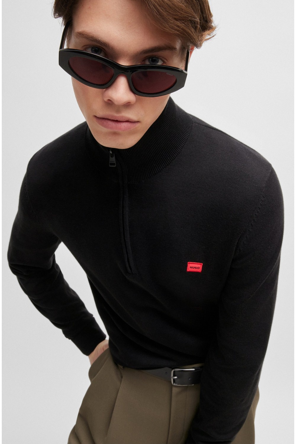 HUGO COTTON HALF ZIP NECK BLACK 50474164-001