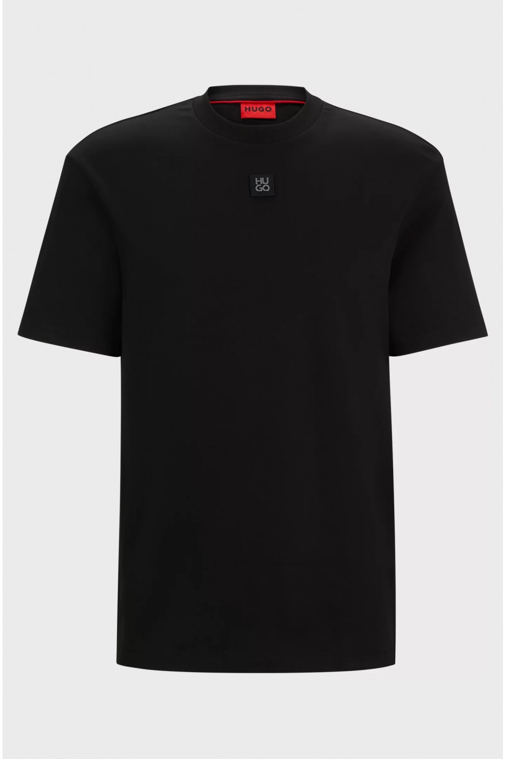 HUGO INTERLOCK COTTON REGULAR FIT T-SHIRT WITH STACKED LOGO BLACK 50505201-002