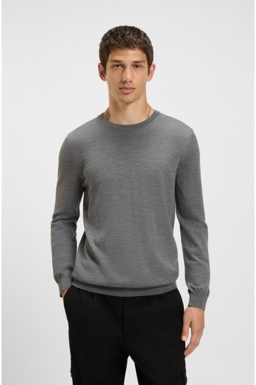 HUGO SWEATER VIRGIN WOOL WITH EMBROIDERED LOGO GREY MELANGE 50476832-034