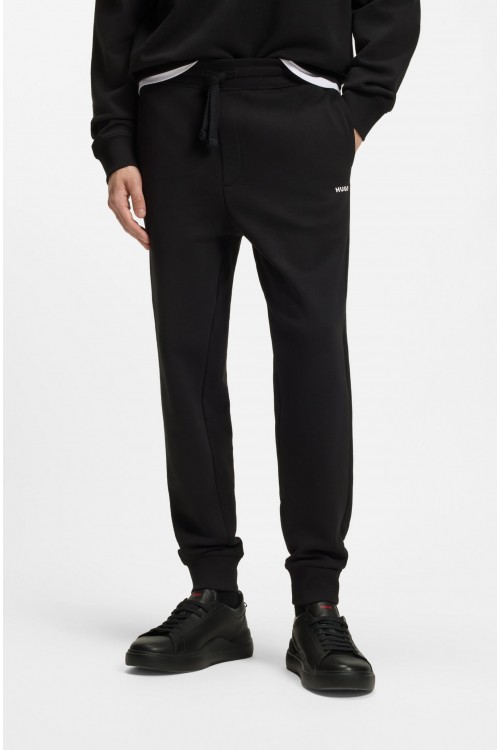 HUGO TRACKSUIT COTTON-TERRY BOTTOMS WITH CONTRAST LOGO BLACK 50489617-001 