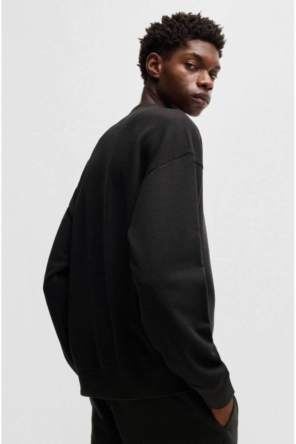HUGO RELAXED-FIT SWEATSHIRT IN COTTON TERRY WITH LOGO DETAIL BLACK 50525892-001  