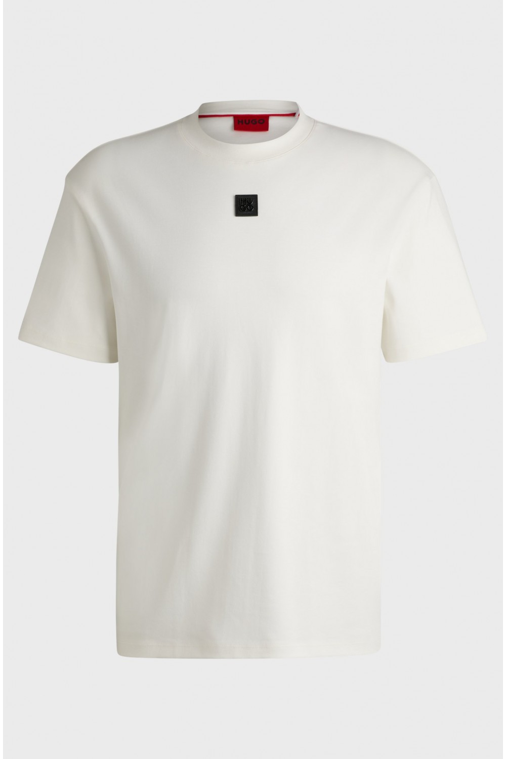 HUGO INTERLOCK COTTON REGULAR FIT T-SHIRT WITH STACKED LOGO WHITE 50505201-103