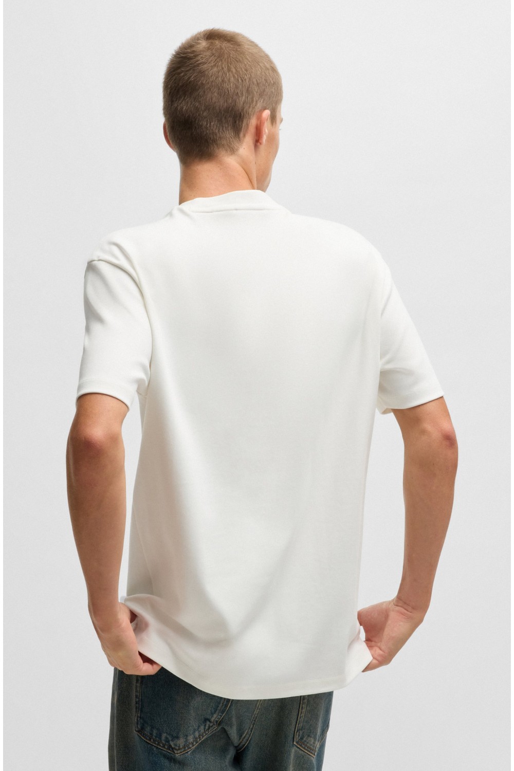 HUGO INTERLOCK COTTON REGULAR FIT T-SHIRT WITH STACKED LOGO WHITE 50505201-103