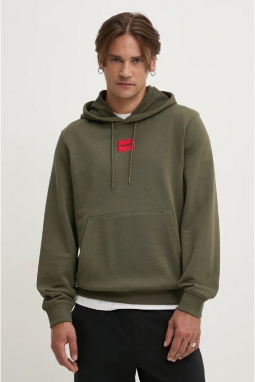 HUGO COTTON-TERRY HOODIE WITH LOGO LABEL KHAKI 50458700-257  