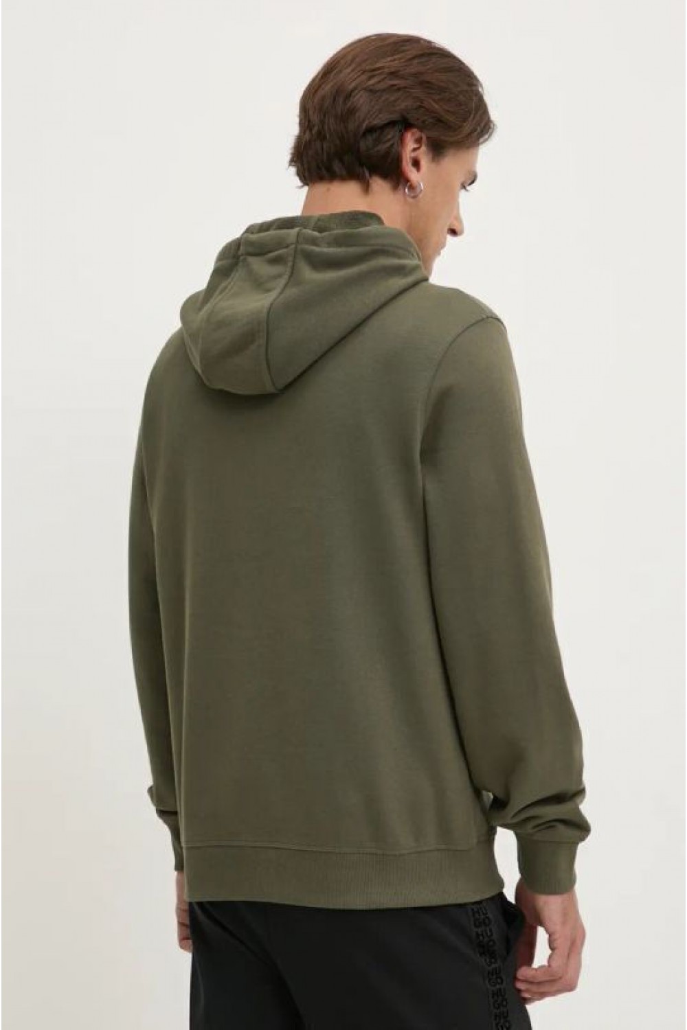 HUGO COTTON-TERRY HOODIE WITH LOGO LABEL KHAKI 50458700-257  