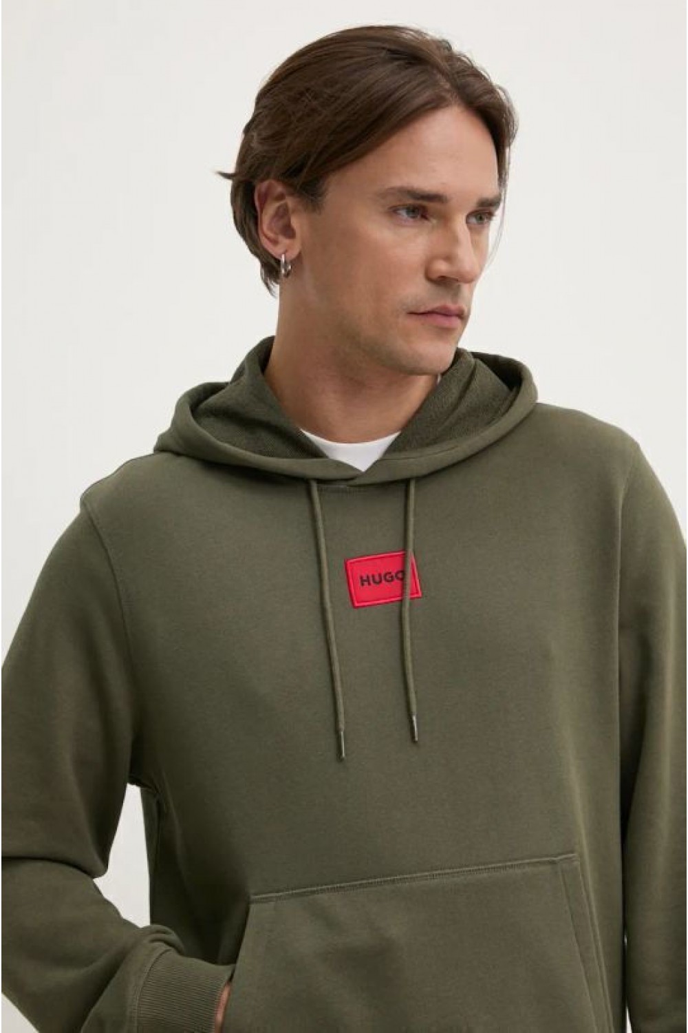 HUGO COTTON-TERRY HOODIE WITH LOGO LABEL KHAKI 50458700-257  