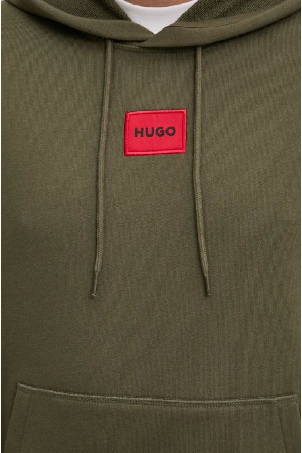 HUGO COTTON-TERRY HOODIE WITH LOGO LABEL KHAKI 50458700-257  