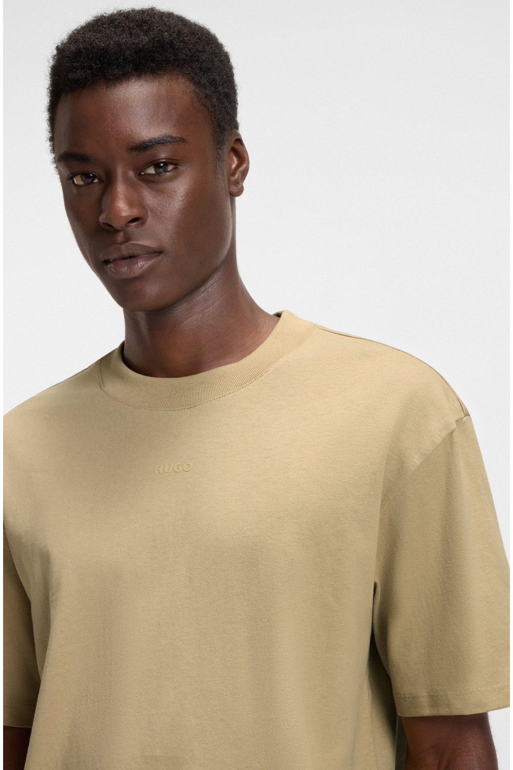 HUGO COTTON RELAXED FIT T-SHIRT WITH LOGO PRINT BEIGE 50488330-269