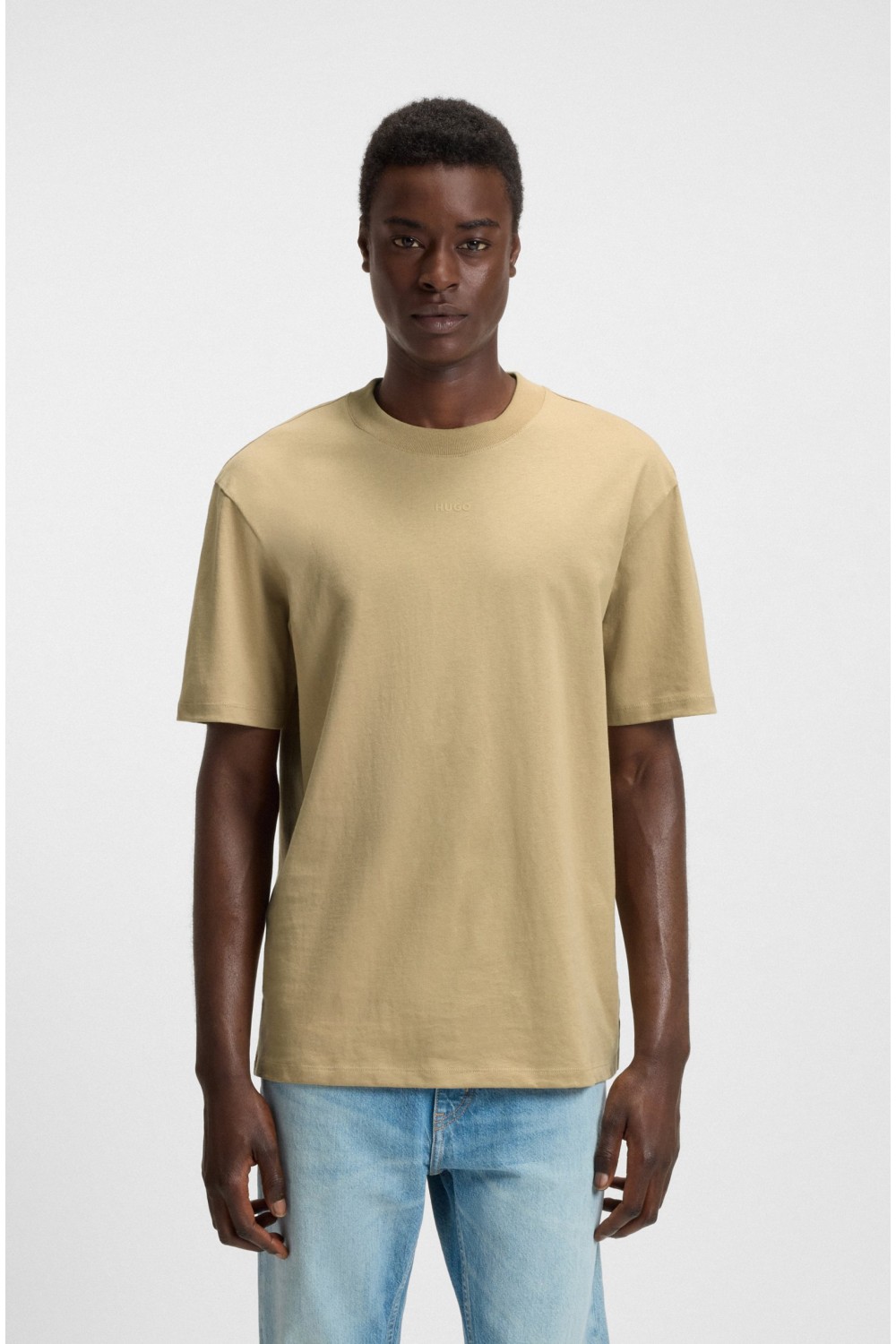 HUGO COTTON RELAXED FIT T-SHIRT WITH LOGO PRINT BEIGE 50488330-269