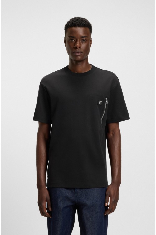 HUGO T-SHIRT RELAXED FIT DARGENTEE BLACK WITH ZIPPER 50542566-001