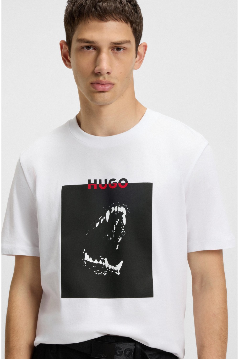 HUGO COTTON JERSEY DOBERO T-SHIRT WHITE WITH DOBERMANN PRINT 50542734-100
