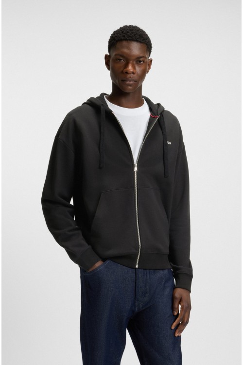 HUGO HOODIE IN COTTON TERRY WITH PRINTED LOGO BLACK 50548651-001