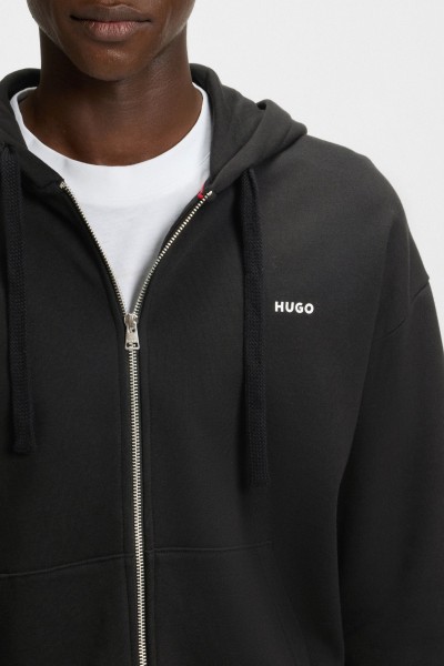 HUGO HOODIE IN COTTON TERRY WITH PRINTED LOGO BLACK 50548651-001